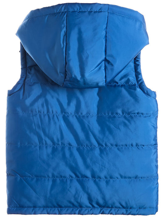 Kids Casual Sleeveless Short Double Sided Hooded Jacket Blue