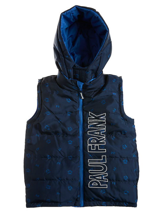 Kids Casual Sleeveless Short Double Sided Hooded Jacket Blue