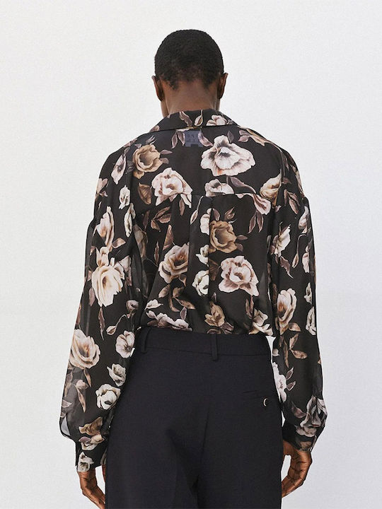 Long Sleeve Women's Shirt Black Floral
