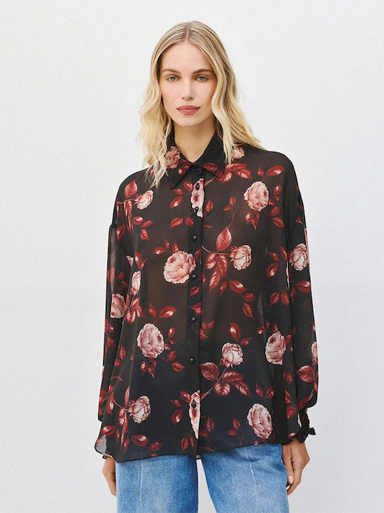 Long Sleeve Women's Shirt Black Floral