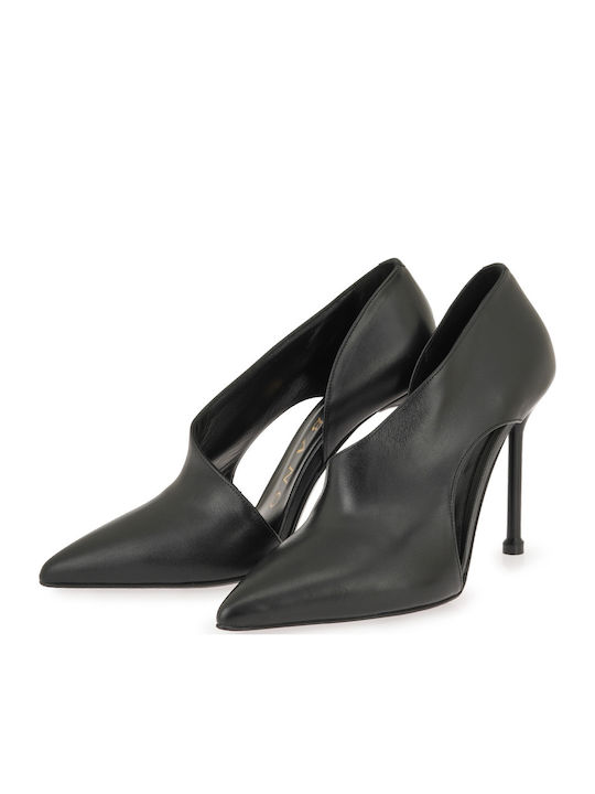 Leather Heels with High Heel Black