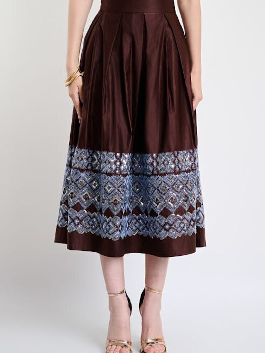Satin Hohe Taille Midi Damenrock Braun
