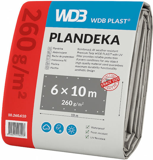 Pânză De Acoperire Întărită 6x10 M 260 G/m² Grosime Impermeabil Protecție Uv+ Îngheț Inele De Oțel