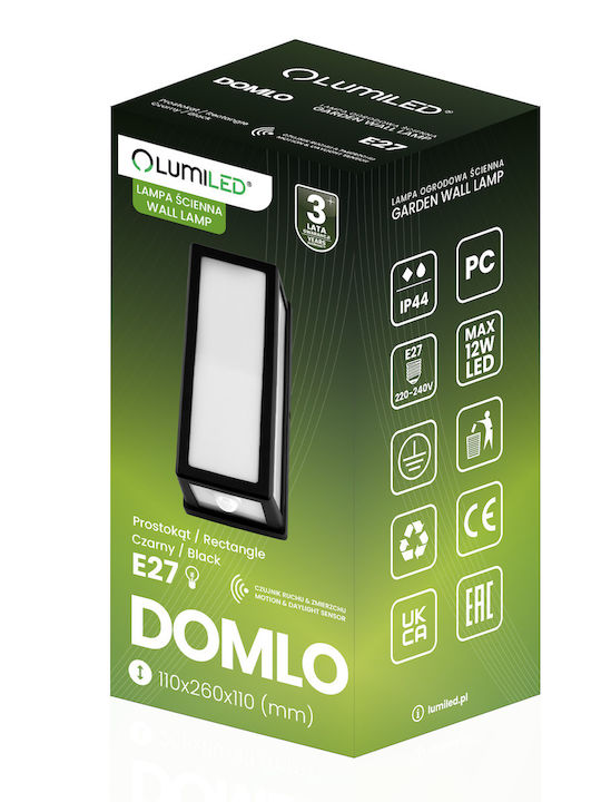 Garden Light E27 Wall-Mounted Rectangular Motion Sensor Facade Domlo Lumiled