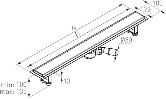 Linear Siphon Ferro Ora Ol1-70 Floor Stainless Steel 700 Mm Outlet 50 Mm Chrome