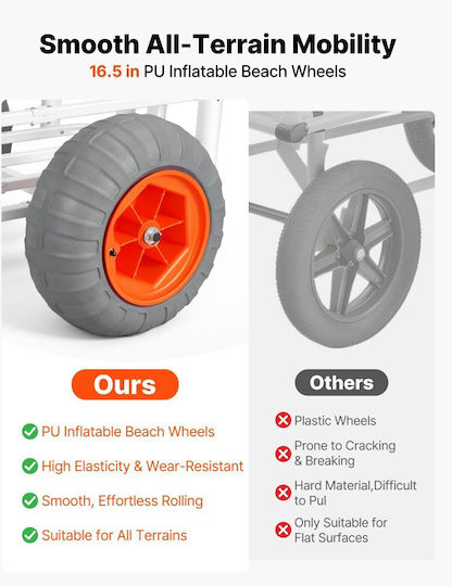 Vevor Beach Fishing Cart Aluminum Frame PU Wheels 420 Mm 8 Rod Holders 159 Kg Capacity Kjsyjccgkjklzbdl2001v0