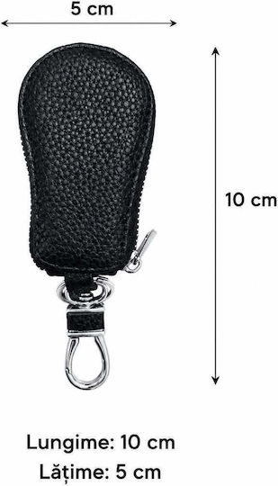 Husă Premium pentru Cheie Auto Skoda din Piele Ecologică Elegantă cu Inel Metalic Neagră