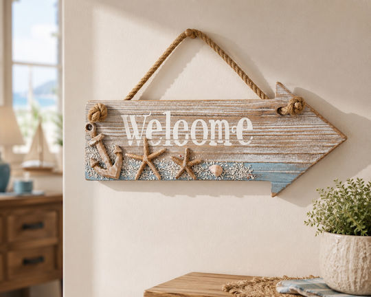 Wall Decor Welcome Handmade Beige Wooden 30x12cm Wall Decor Welcome Handmade Beige Wooden 30x12cm