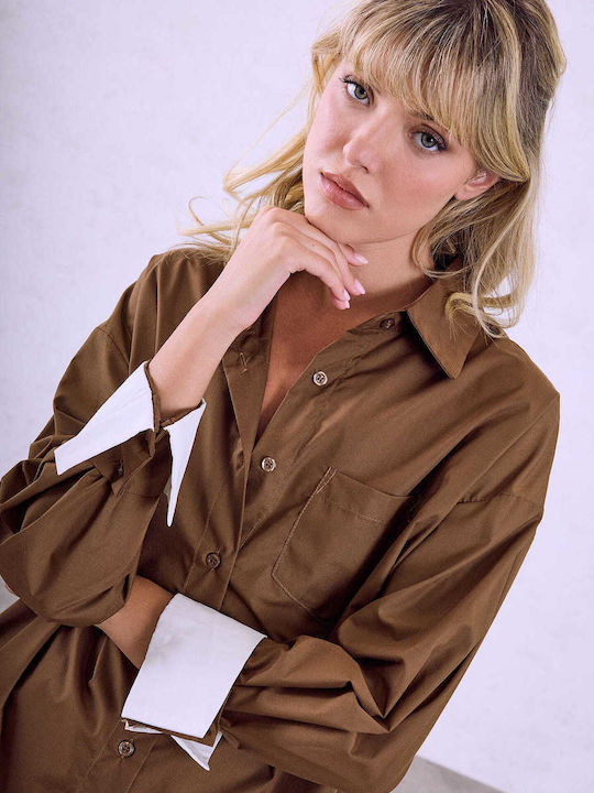 Celestino Cămașă De Damă Oversized Asimetrică Loose Fit Maro