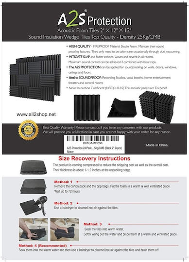 A2S Protection Set of Sound Absorbing (24pcs) in Design Wedge 30.5cm x 30.5cm x 50mm