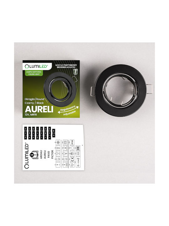 Spot Încastrat Mobil Rotund Corp De Iluminat Cu Halogen Aureli Negru Mr16 Gu10
