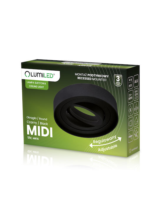 Вградена Светлина За Халогенна Крушка Мобилна Midi Gu10 Кръгла Черна 20mm