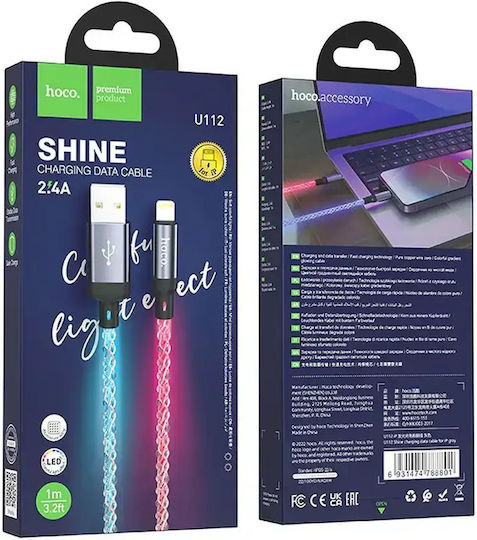 Hoco U112 LED USB-A to Lightning Cable Multicolour 1m