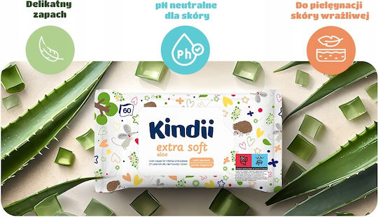 032571 Hh Kindii Extra Soft Șervețele Umede cu Aloe Cutie 12x60