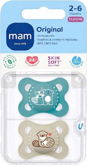 Mam Orthodontic Silicone Pacifiers with Case Blue for 3-6 Months 2 Pieces