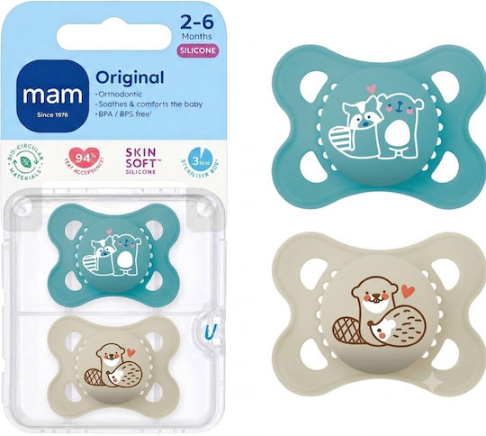 Mam Orthodontic Silicone Pacifiers with Case Blue for 3-6 Months 2 Pieces