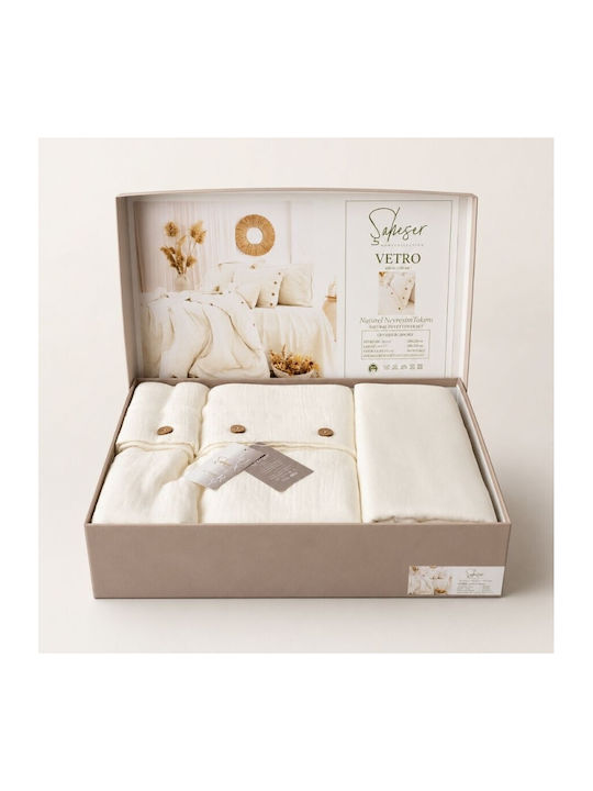 Şaheser Set Huse Pentru Pilote 200x220cm Dublă Cu 4 Fețe De Pernă & 1 Cearșaf Cream