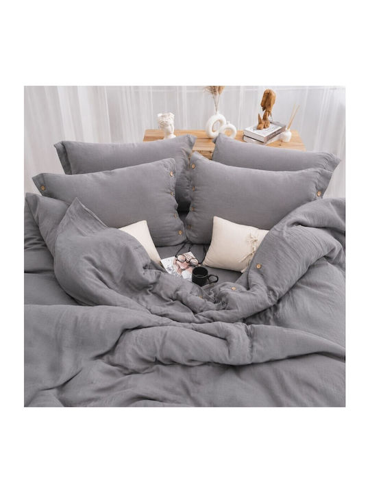 Şaheser Set Huse Pentru Pilote 100% Bumbac 200x220cm Dublă Cu 4 Fețe De Pernă & 1 Cearșaf Gri Antracit
