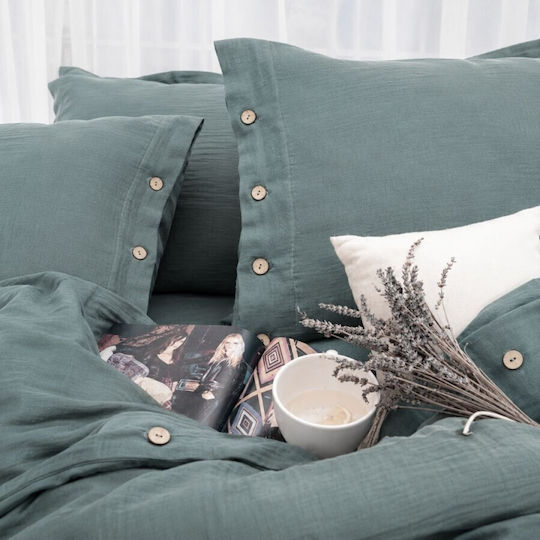 Şaheser Cotton Duvet Cover Set 200x220cm Double With 4 Pillowcases & 1 Bed Sheet Vetro Verde