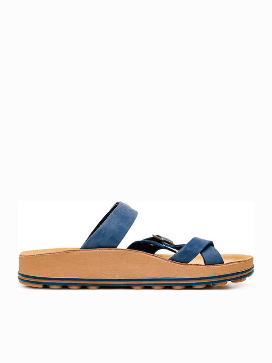 Fantasy Leather Women's Flat Sandals Blue Royal