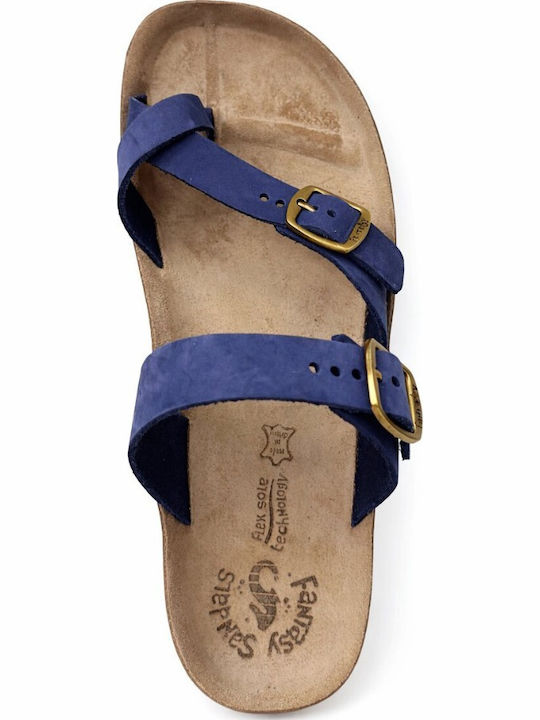 Fantasy Leather Women's Flat Sandals Blue Royal