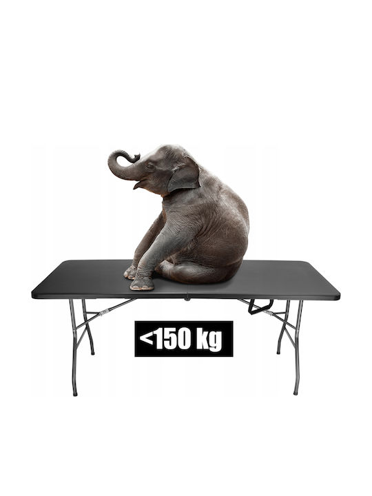 Masă Plastică Catering Pentru Exterior Pliabilă Cu Ramă Metalică Neagră 180x70x74 cm