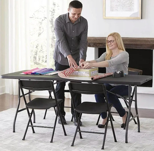 Plastic Outdoor Catering Foldable Table with Metal Frame Black 180x70x74cm