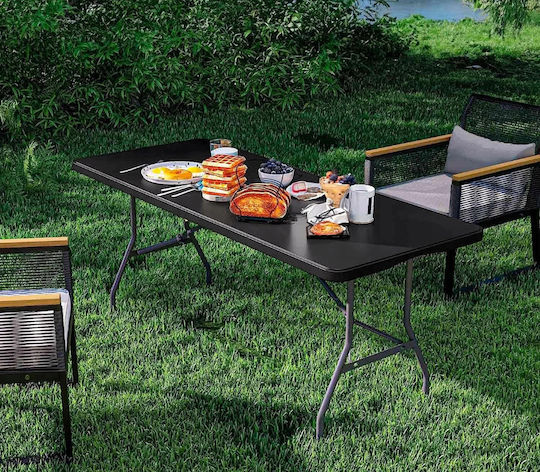 Plastic Outdoor Catering Foldable Table with Metal Frame Black 180x70x74cm