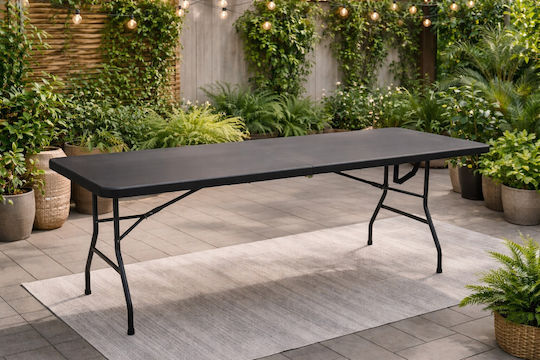 Plastic Outdoor Catering Foldable Table with Metal Frame Black 180x70x74cm