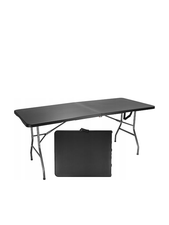 Masă Plastică Catering Pentru Exterior Pliabilă Cu Ramă Metalică Neagră 180x70x74 cm