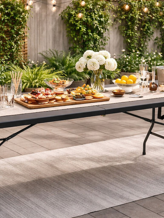 Masă Plastică Catering Pentru Exterior Pliabilă Cu Ramă Metalică Neagră 180x70x74 cm
