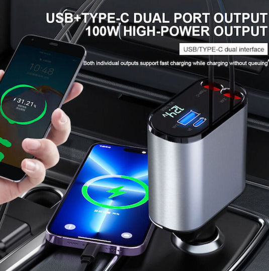 SPV Car Charger 120W 2.4A Fast Charging with Ports 1xUSB-A 1xType-C with Lightning / Type-C Cable