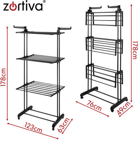 Zortiva 27129 Zortiva Folding Floor Metallic Clothes Drying Rack with Hanging Length 1.78m