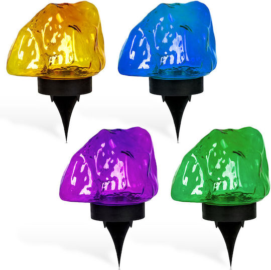 Lampă solară de grădină tip piatră colorată 30 Led alb cald decor exterior cu țăruș