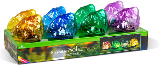 Lampă solară de grădină tip piatră colorată 30 Led alb cald decor exterior cu țăruș