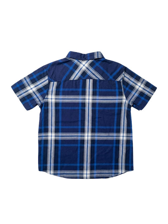 Kids Checked Short-sleeved Shirt Navy Blue