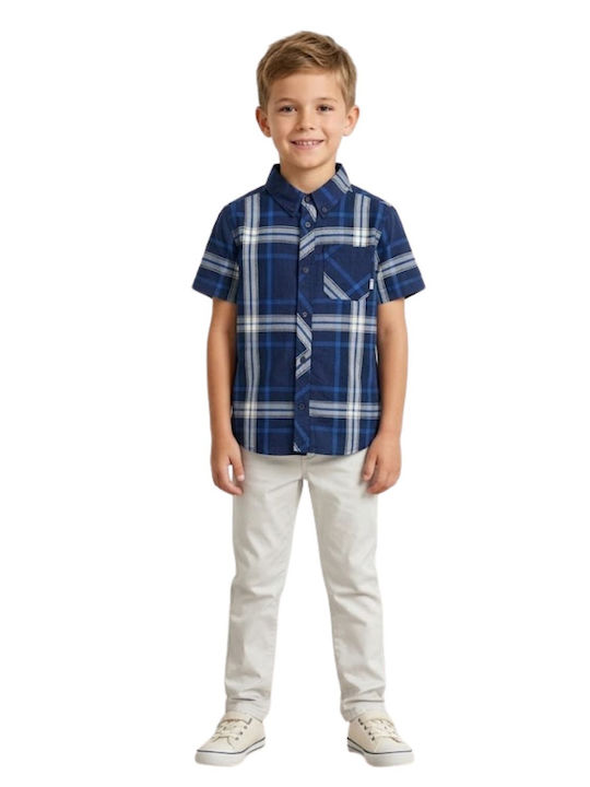 Kids Checked Short-sleeved Shirt Navy Blue