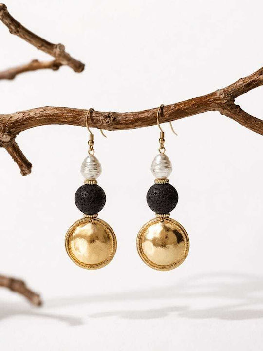 Liva Fashion Gold Plated Dangle Earrings with Stones and Black Pearls