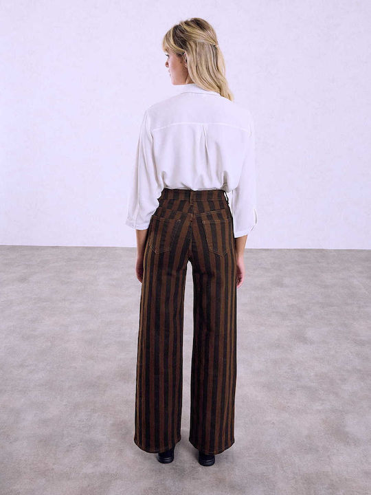 Celestino Blugi Damă Wide-leg Dungi Lejer Fit Maro