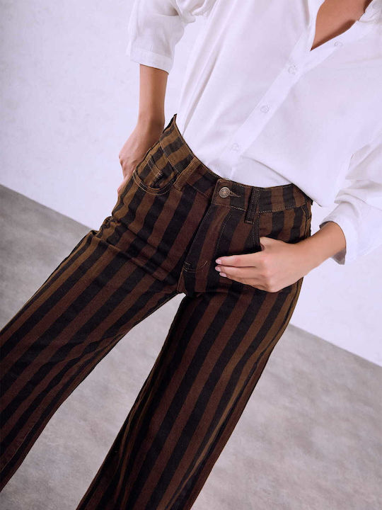 Celestino Blugi Damă Wide-leg Dungi Lejer Fit Maro