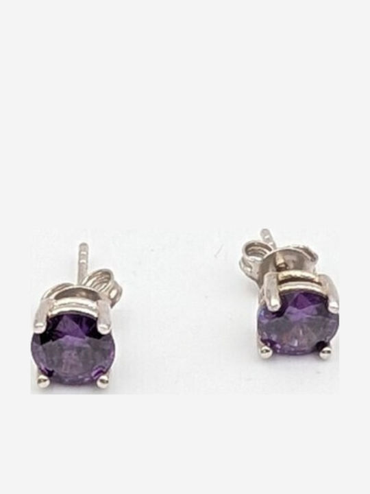 Grekas Silver Stud Earrings with Purple Stones