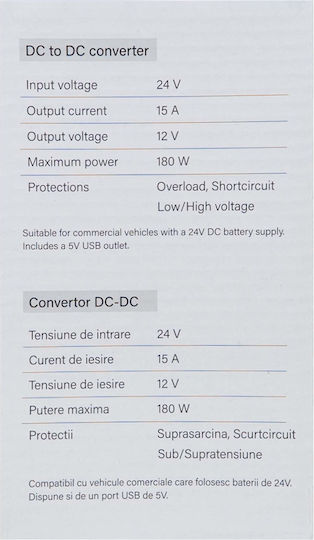 Pni Cn15 Voltage Converter 24V 12V 180W 15A Usb Port