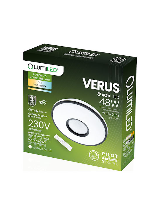 Corp de Iluminat Led de Tavan și de Perete Verus 48w Cct Alb Rotund 40cm + Telecomandă Lumiled