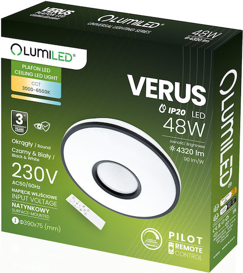 Verus 48w Cct Deckenleuchte Led Wandmontage Weiß Rund 40cm + Fernbedienung Lumiled