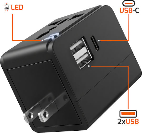 Linq International Power Strip Charger 1440w 2 USB USB-C 15w Черен