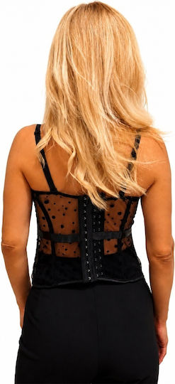 Elegant Manova Corset Tulle Inserts Metal Closure Black