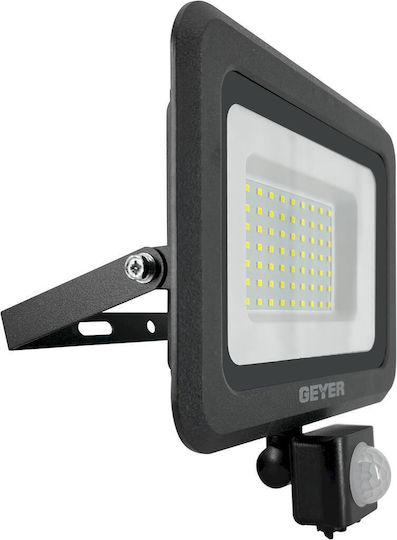 Geyer Στεγανός Προβολέας LED 50W Ψυχρό Λευκό 6500K με Αισθητήρα Κίνησης IP65