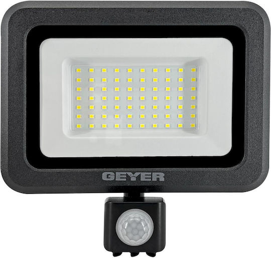 Geyer Στεγανός Προβολέας LED 50W Ψυχρό Λευκό 6500K με Αισθητήρα Κίνησης IP65
