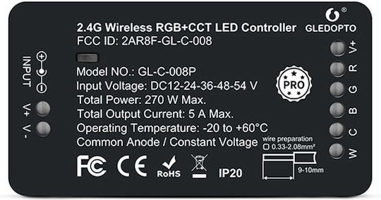 Ασύρματο Controller για RGB και Ρυθμιζόμενο Λευκό Επιτοίχιο GL-C-008P