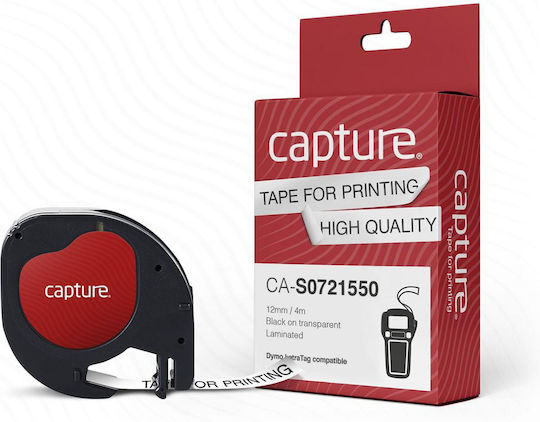 Capture Etikettendrucker-Band 4m x 12mm in Schwarz Farbe Kompatible Reihe mit Dymo LetraTag/LT